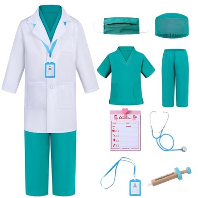 Doctor Costume for Scrubs Pretend Play Kit with Doctor Lab Coat and Stethosco...