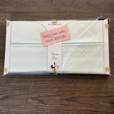 New! Vintage Dan River Luxury Muslin Standard Pillowcases Spring Rain- Green