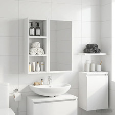 Bathroom Cabinet White 20x10x50cm Engineered Wood Wall-Mounted 2-Shelf Modern UK