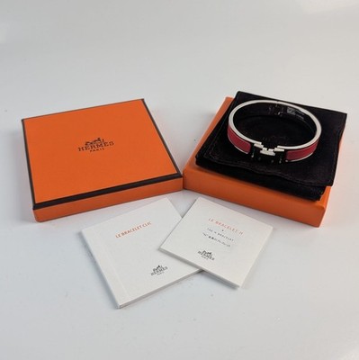 New HERMES CLIC H Bracelet Rouge Corail Palladium-Plated Enamel