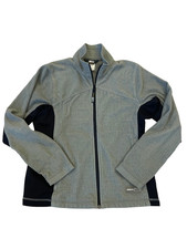 REI Womens Small Fleece Jacket Gray Black Zip Up Made in USA Vintage Grid Top