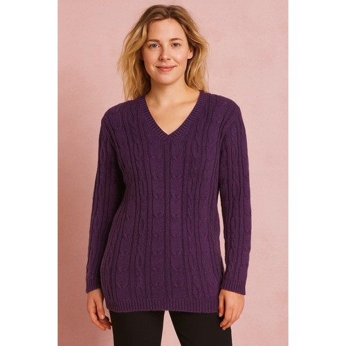 Christopher & Banks Womens Purple Cable Knit V Neck Pullover Sweater Size S NWT
