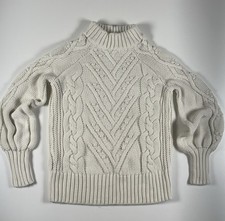 LOFT Women s S Ivory Solid Cable-Knit Mock Neck Raglan Long Sleeve Sweater