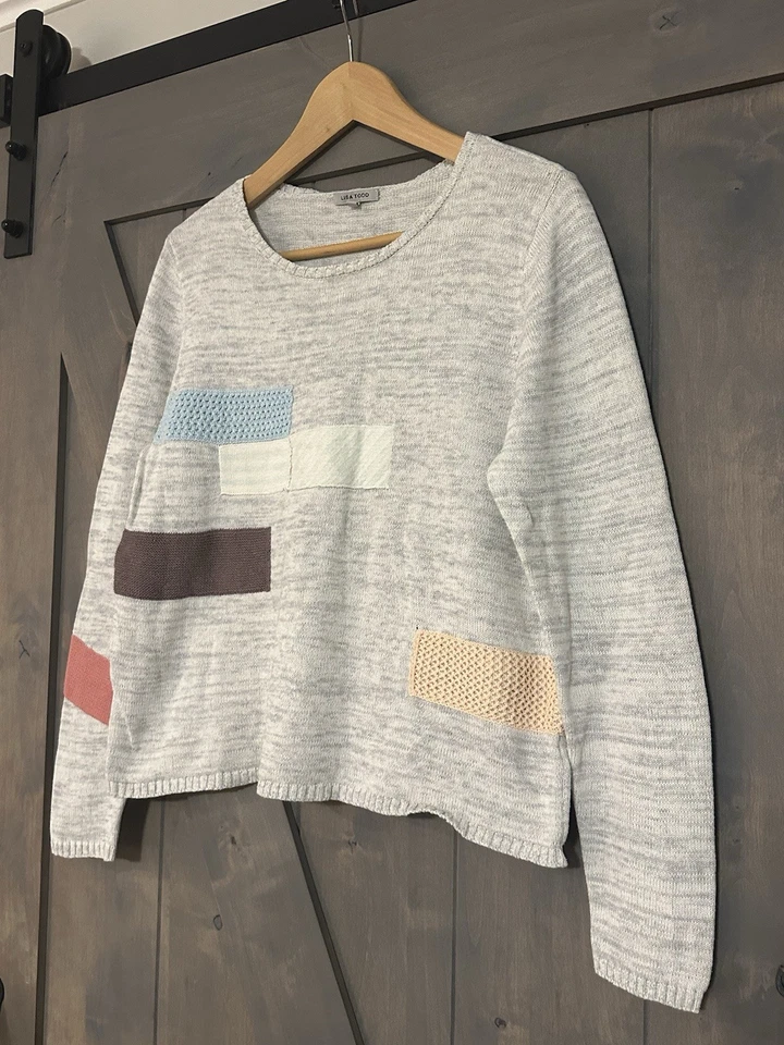 Suéter Lisa Todd Cuello Redondo Retazos Artístico Top M Cuadrado Cachemira Algodón Academia Foto 2 de 4