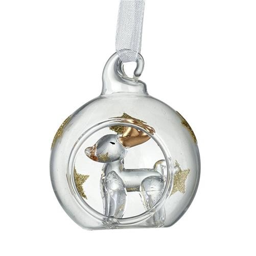 Clear & Gold Glass Star Bauble with Deer 4cm