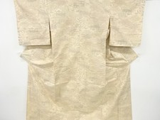 7402680: JAPANESE KIMONO / HITOE KIMONO / SILK / HAND WOVEN TSUMUGI / FLORWERS 