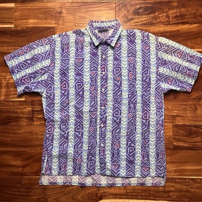 VTG QUICKSILVER Button Up Shirt Neon Blue Hawaii Style USA Made Skate Surf M