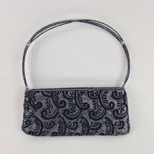 Vintage Black Gray Beaded Evening Bag Elegant Paisley Floral Clutch with Strap