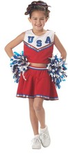 Kids Patriotic USA 4th July Independence Day Cheerleader Girls Dress with PomPom
