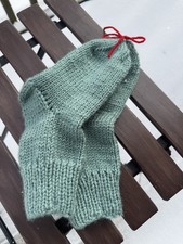Hand Knitted Sage Green Wool Crew Socks, Breathable, 1 Pair, Mid Calf