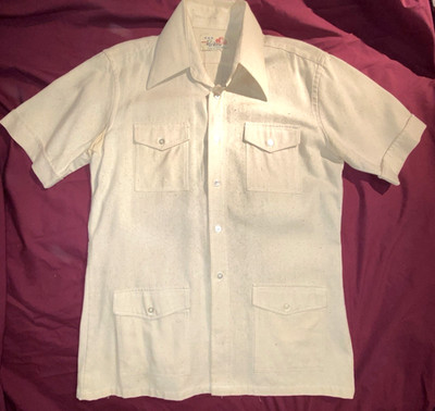 VTG Double Red Horse Shirt CABANA Chinese 70s Wide Collar ROCKABILLY Mens 16