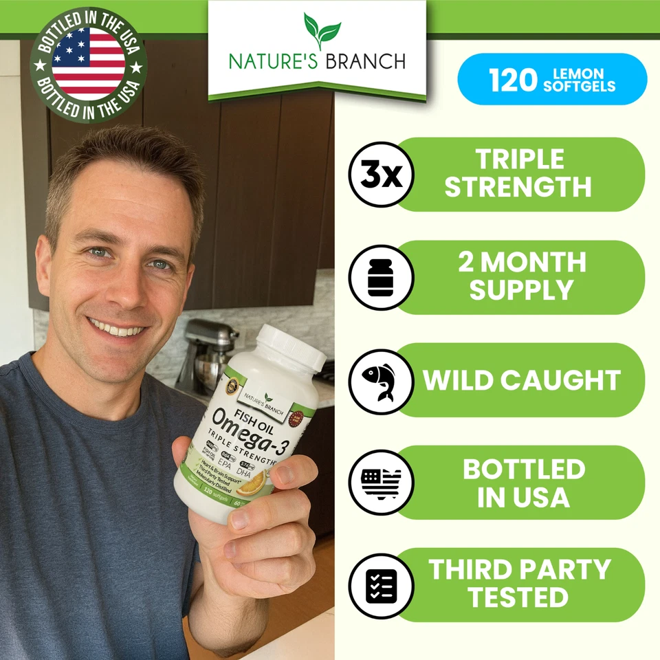 MEJORES PASTILLAS DE ACEITE DE PESCADO OMEGA 3 TRIPLE FUERZA 2400mg ALTA POTENCIA | ¡SABOR LIMÓN! Foto 2 de 4