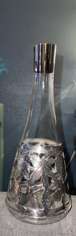 Antique Sterling Silver Overlay Decanter by ART - Mexico
