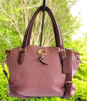 Coach 1316 MEDIUM Remi Peony Pink & Burgundy Leather Satchel