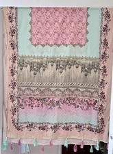 Women's Cotton Dupatta Stole Ethnic by Outfitter Beaded Tassels Floral 40 x 92in