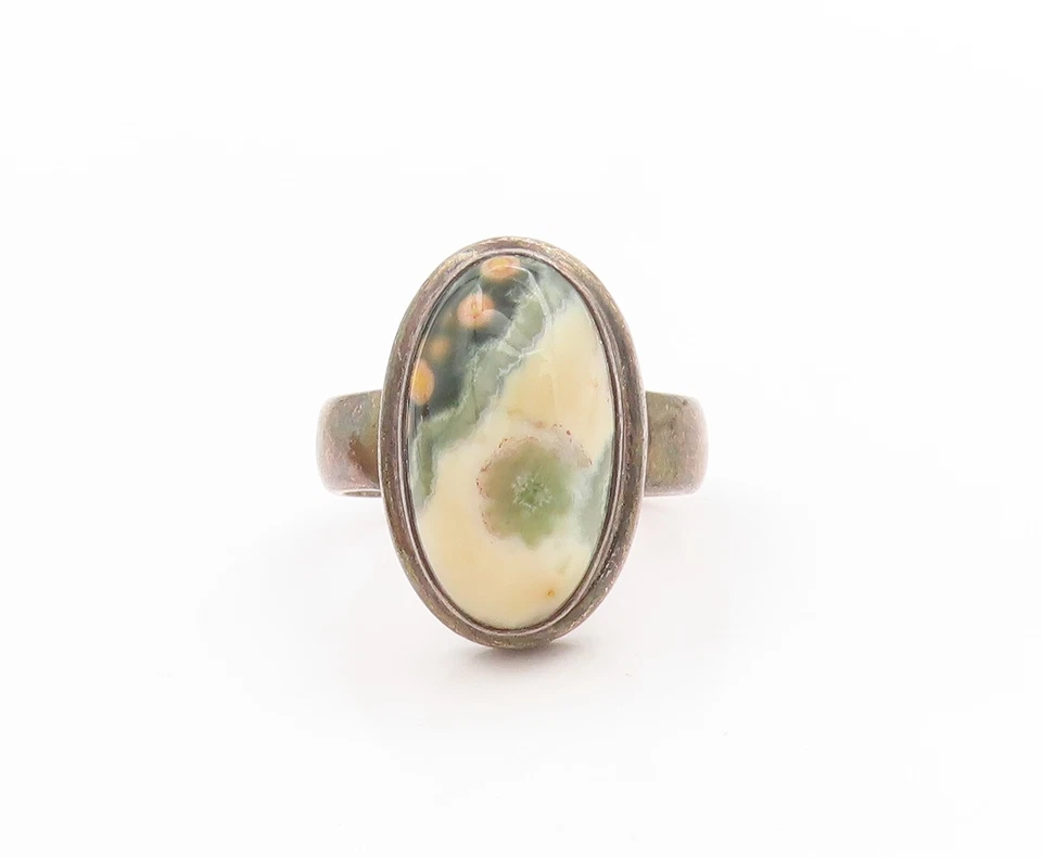 925 Sterling Silver Vintage Ring Cabochon Jasper Solitaire Band  Sz 9  RG34087 - Image 2 of 4
