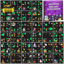 Halloween Tattoos for Kids, 35 Sheets 350 Mixed Cute yet Creepy Styles, Glow in