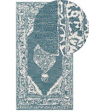Moderner Wollteppich orientalisches Muster 80 x 150 cm weiß / blau GEVAS