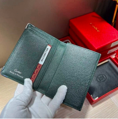Cartier Must de Cartier Green Calfskin Leather Card Holder Wallet