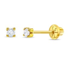 14k Yellow Gold Clear 2,3,5mm Cubic Zirconia Prong Screw Back Earrings for Girls