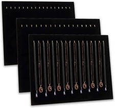 3 Pack Black Velvet Jewelry Display with 17 Hooks Necklace Tray Organizer Pad Br