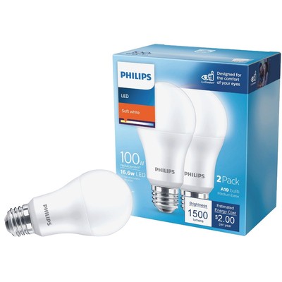 Philips 100W Equivalent Soft White A19 Medium LED Light Bulb (2-Pack) 575886