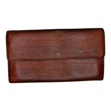 Louis Vuitton Women Solid Flap Brown Epi Leather Sarah Wallet Made In Spain