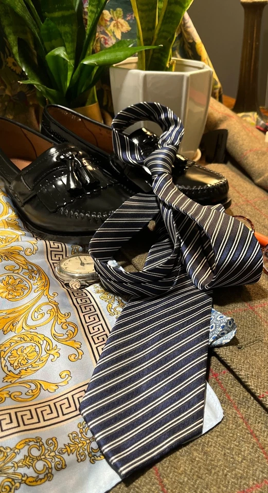 NEVER BEEN KISSED Oak Island Tienda Para Hombre: Nueva Corbata Para Hombre Plateada y Azul Foto 2 de 4