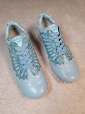 Roberto Cavalli Angels Sneakers Womens 37/ US 6.5 Blue Leather Snake Embossed