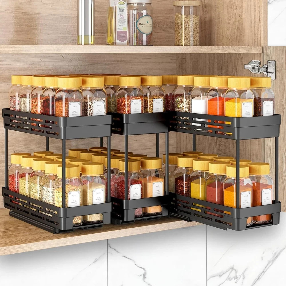 3 Packs Pull Out Spice Rack Organizer for Cabinet, Slide Out Spice Racks Organiz