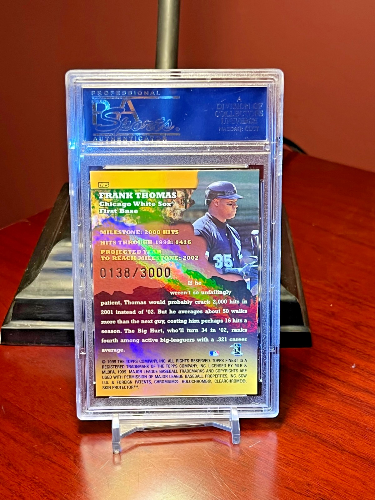 1999  "TOPPS MILESTONES"  REFRACTOR   FRANK THOMAS  "PSA-10 GEM MINT"  138/3000 view 4