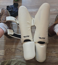 Elite Adult Unisex Shin Guards Leg Protectors White/Black Size L/XL