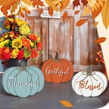 3 Pcs Thanksgiving Decorations for Home Thanksgiving Outdoor Wood Pumpkin Por...