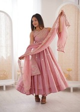 Stunning Look Roman Silk Pink Gown Bottom With Dupatta For Festival Wear