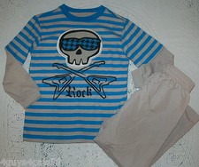 Boys Outfit Shirt Aqua Gray Stripe SKULL Rock Guitars Elastic Waist Pants 4