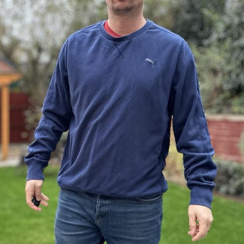 Puma Blue Jumper Men's Size XL Round Neck Fleece Winter Sweater Sweatshirt - Picture 4 of 5