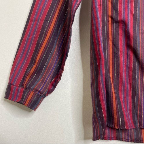 Vintage Fritzi Burgundy Multi Vertical Stripe Metallic Long Sleeve Blouse - Picture 3 of 13
