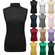 Women Sleeveless Turtleneck T-Shirt Basic Stretch Layer Comfy High Neck Tank Top
