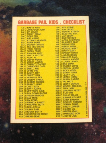 1985 Garbage Pail Kids OS1, JAY Decay #5b, checklist - Picture 2 of 7