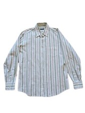 Dolce & Gabbana White Green Striped Button Front Shirt 17/43 Men's Size XL
