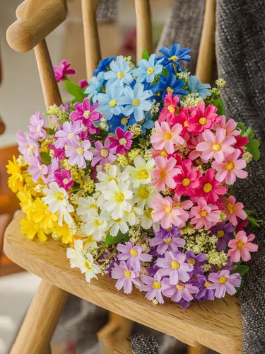 28 cabezas de seda de construcción fausal flores Marguerite ramo de boda en casa ψ - Imagen 10 de 20