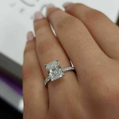 Solitaire Engagement Ring 2 Ct Radiant Simulated Diamond 14k White Gold Plated