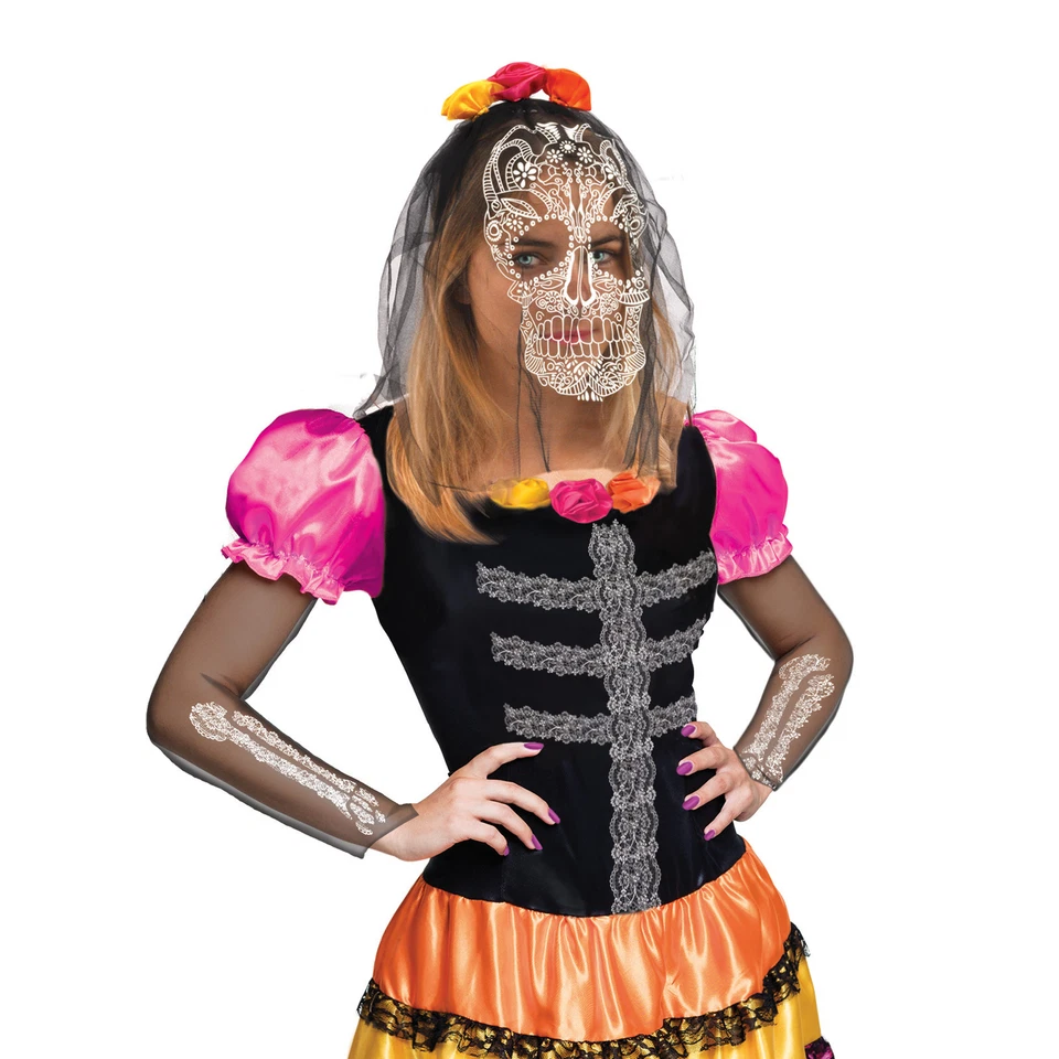 Ciao Skull Flower Lady Costume Donna Dia De Los Muertos Taglia Unica - Immagine 2 di 4