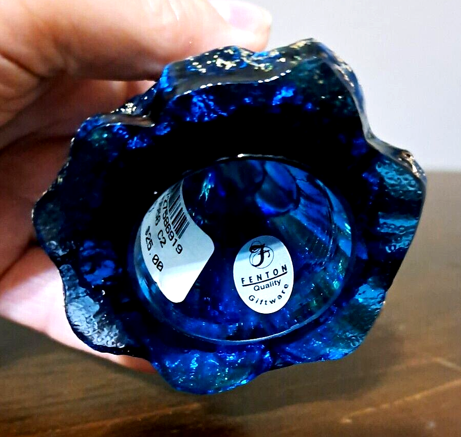 FENTON CHRISTMAS TREE 4 INCH INDIGO BLUE WITH GLITTER IOB eBay