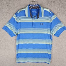 Under armour Polo Shirt Men's Medium Blue Striped Heatgear Performance Loose Fit