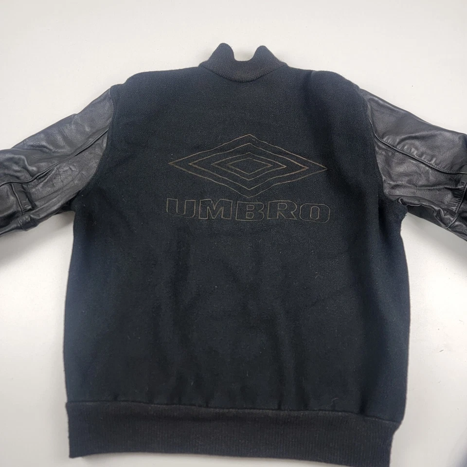 Vintage 90s Umbro Wool Leather Bomber Jacket Very Rare Mens Medium Button Snap - Image 4 of 4