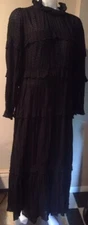 ISABEL MARANT 36/4 YUKIO Black Embroidered Ruffle Tiered Midi Dress # 2039