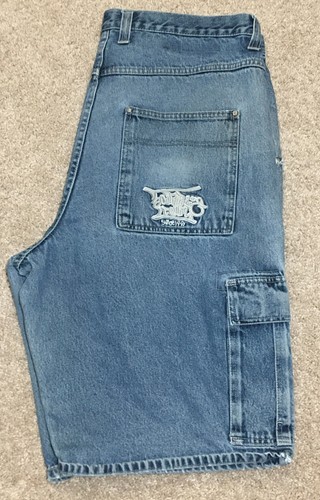 Blue Cargo Jean Shorts Embroidered 42 