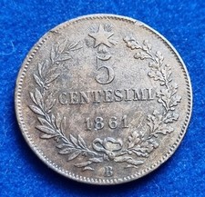 REGNO ITALIA VITTORIO EMANUELE II° SAVOIA MONETA 5 CENTESIMI 1861 ZECCA BOLOGNA