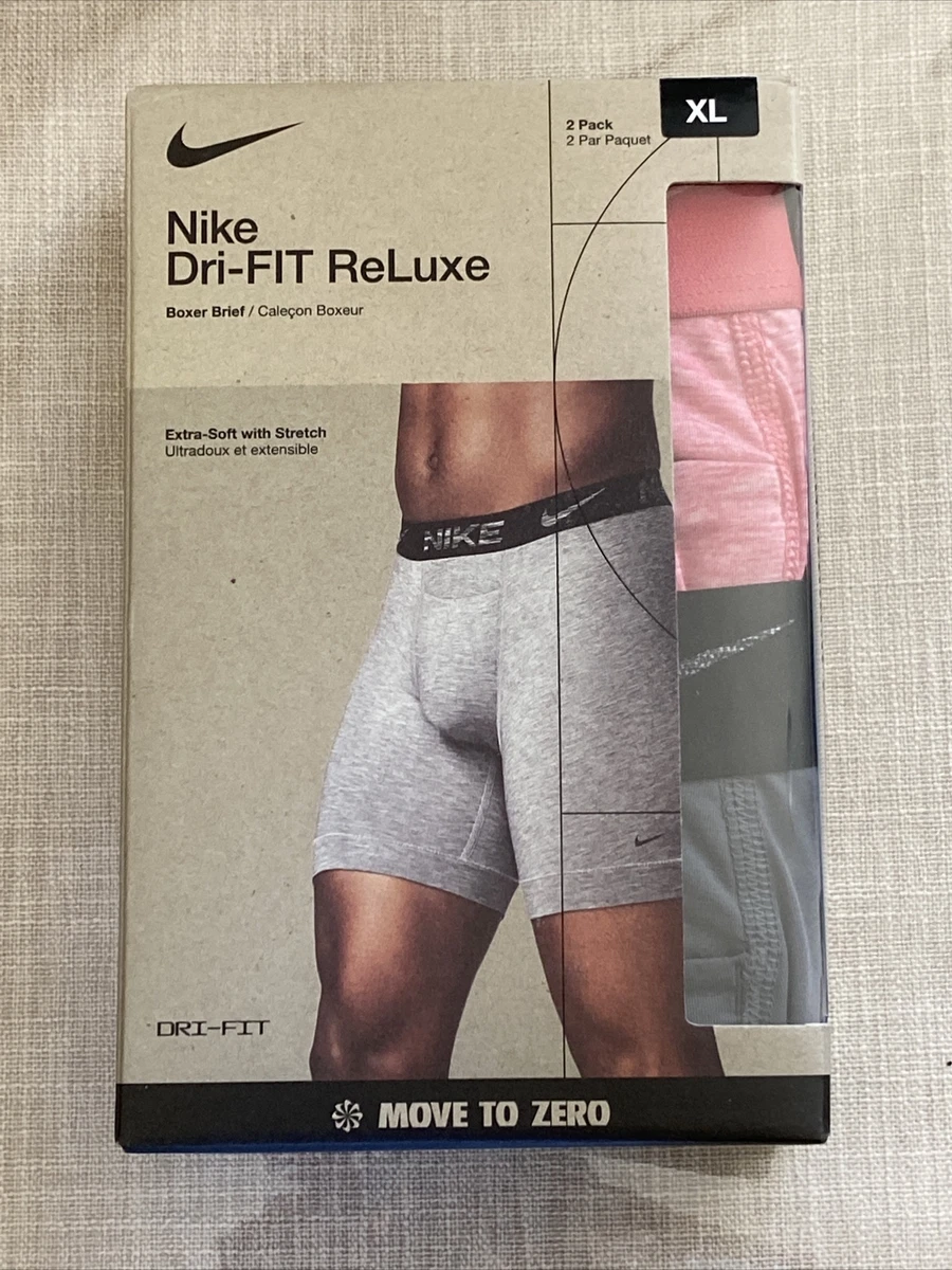 Nike Dri-FIT ReLuxe Men's Boxer Briefs 2-Pack XL Pink/ Charcoal Grey